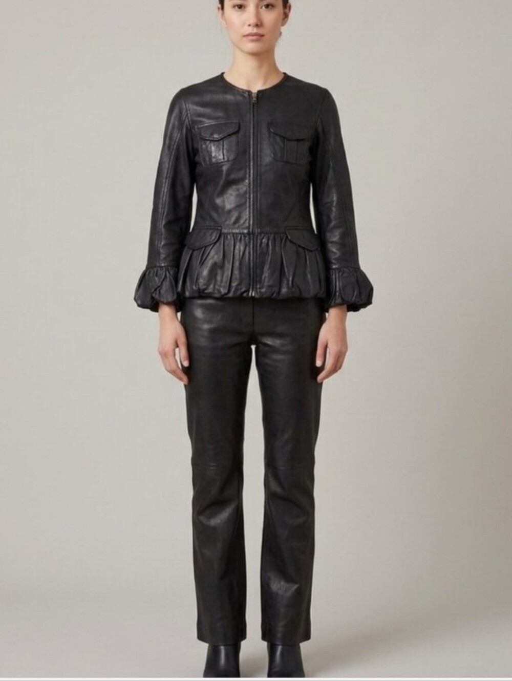 Vintage Tristan 90s Y2K Leather Jacket & Pant Set of 2 Black Genuine size 4